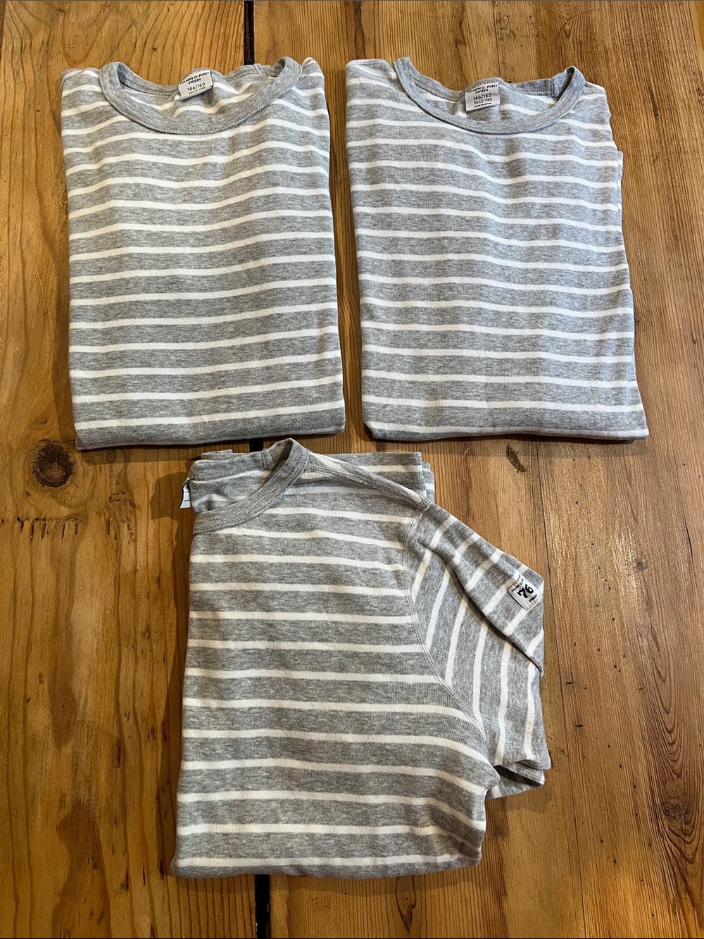 Set/3 POLARN O. PYRET Sweden 10-12 Gray Stripe Long Sleeve Organic Baselayers